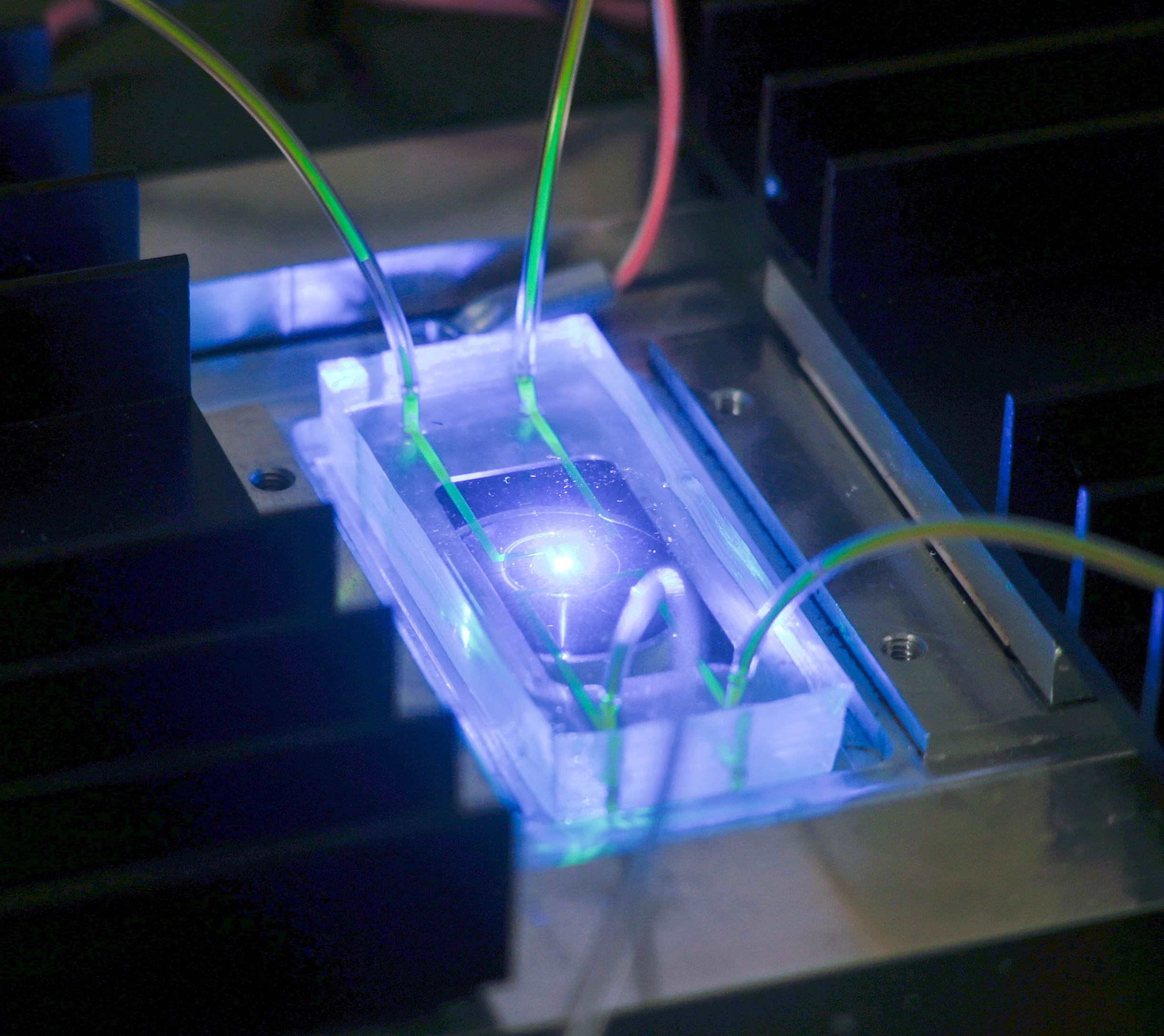 A microfluidic device being shot